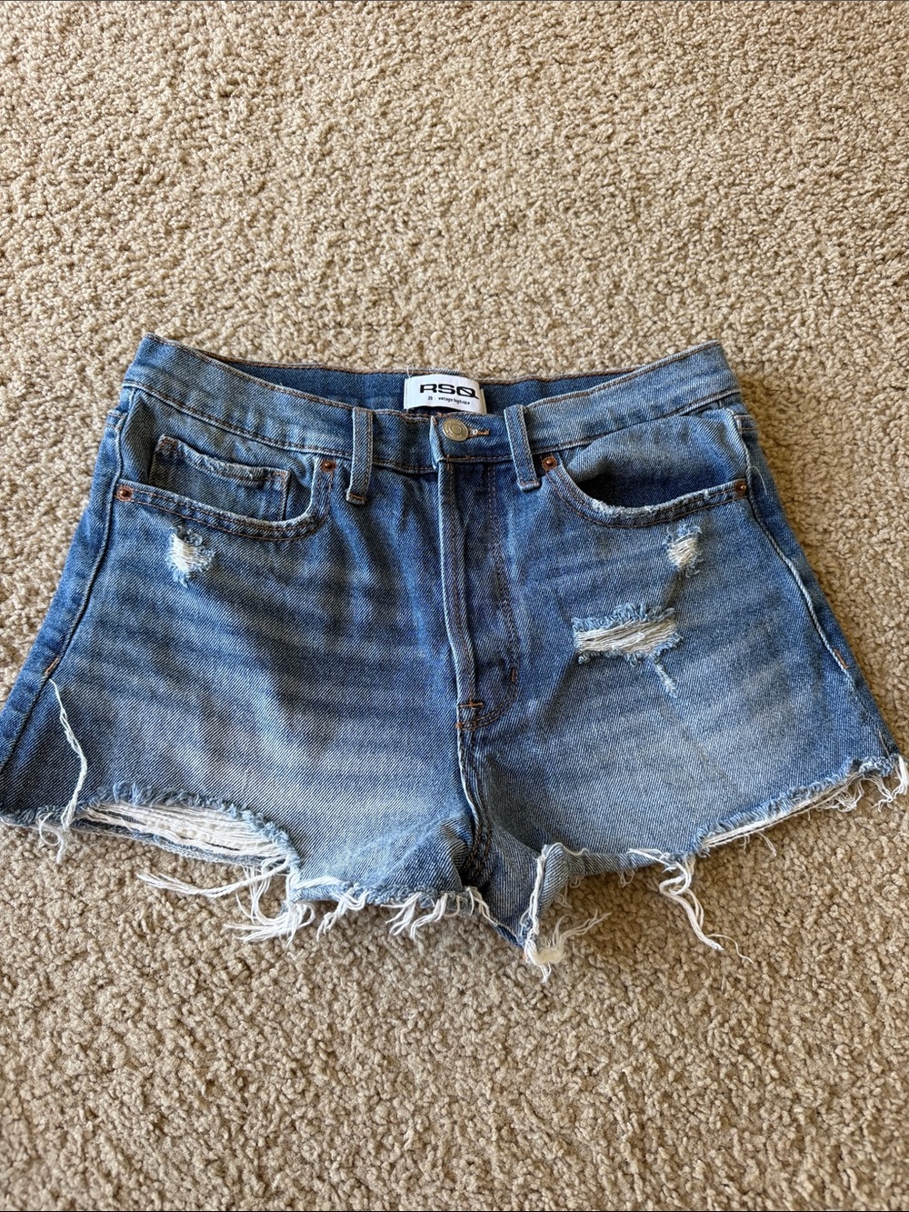 RSQ Distressed High-Rise Denim Cutoff Shorts - Blue